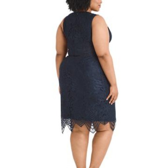 Sharagano Sleeveless Lace Scallop Hem Dress - Picture 2 of 10